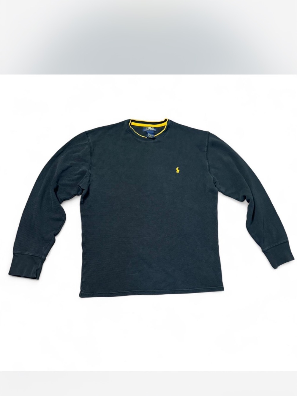 Polo by Ralph Lauren Navy Black Crewneck Sweatshirt with Yellow Trim